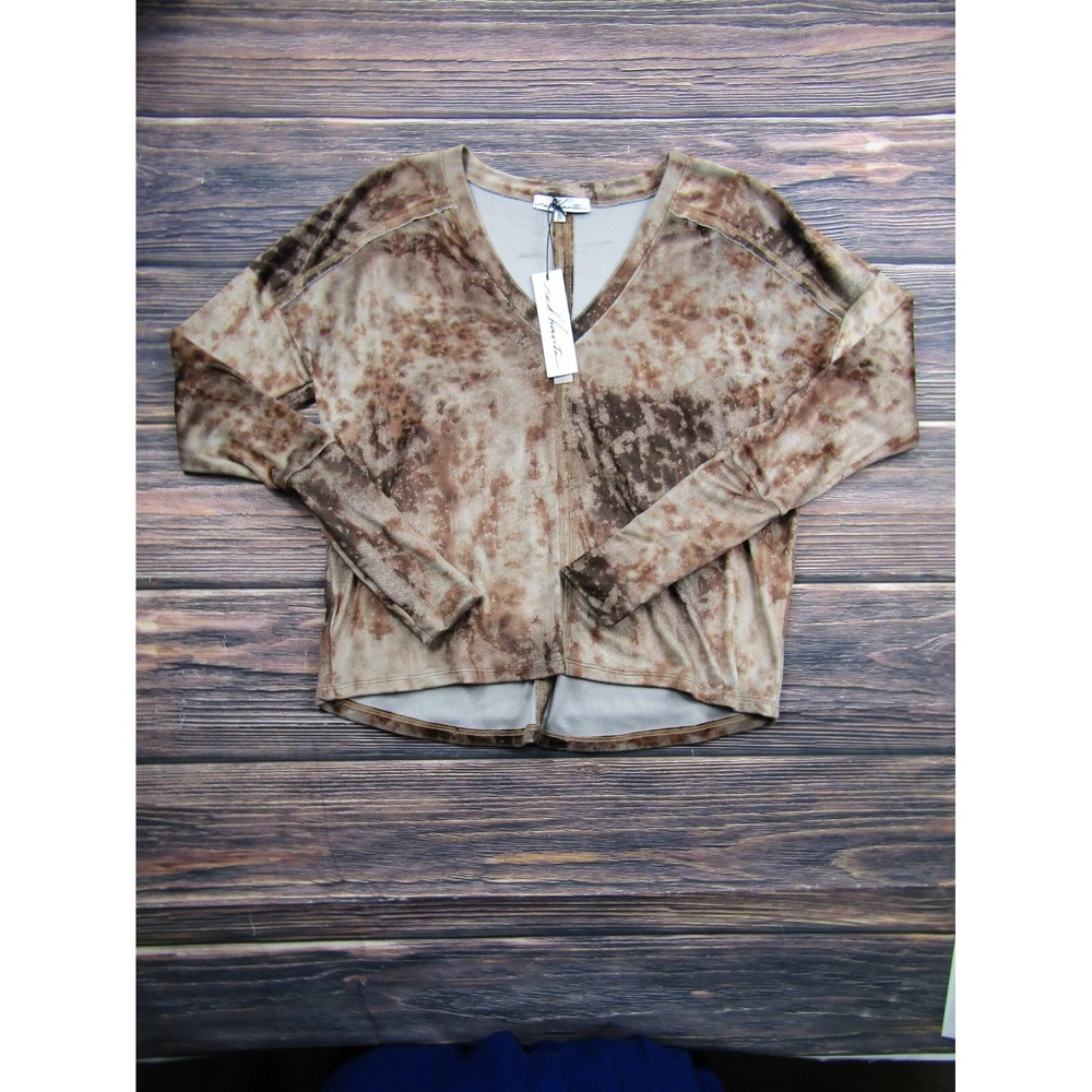 Red Haute NEW Womens Small Tie Die Brown Red V Neck Long Sleeve Tee T Shirt